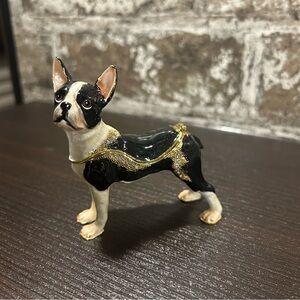 Boston Terrier - Enamel & Crystal Trinket Keeper Box Tchotchke Figure